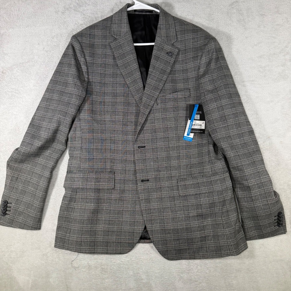 Report Collection Mens 42R Modern Fit Plaid Sport Coat Blazer Grey‎ RIDGE270339R